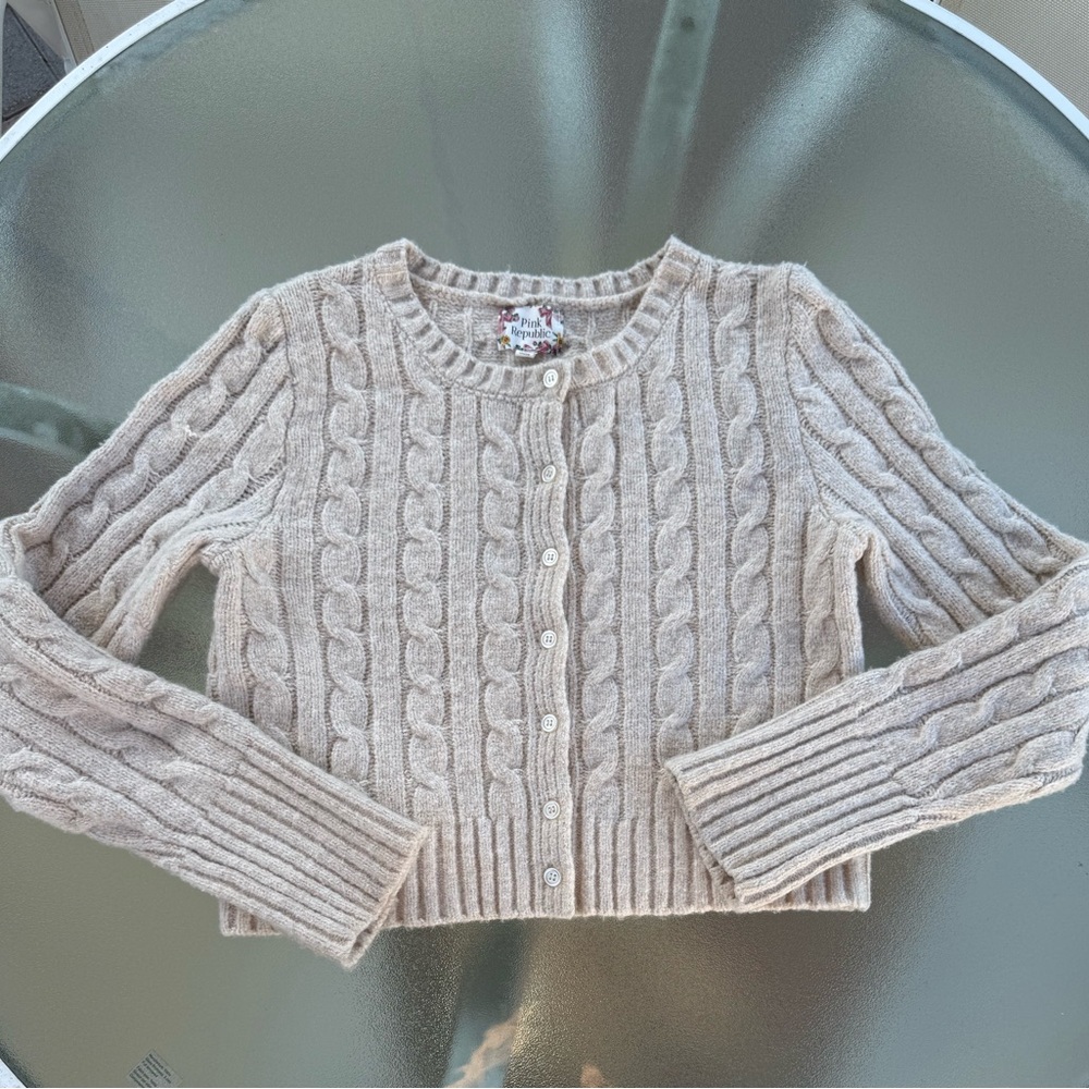 Pink Republic Beige Cable Knit Cardigan - SZ L